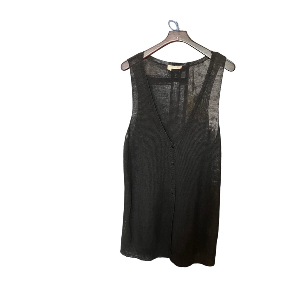 EILEEN FISHER Black 100% Linen Knit Vest Size Large - Picture 2 of 6